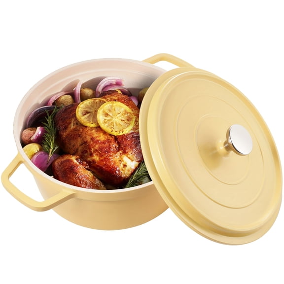 5 Qt Enameled Aluminium Pot | Non-stick Enamel Coated Cookware, Lightweight & Portable, Easy-Grip Handles, Oven Safe, Ideal Gift, Kitchen Must Haves, Perfect for Camping & Cooking.