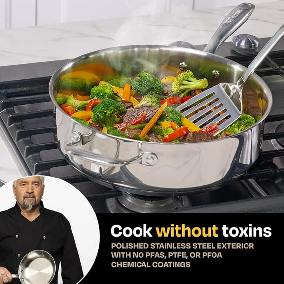 5 Qt. Stainless Steel Sautepan with Lid - Premium Three-Layer Cookware, Oven-Safe up to 500F