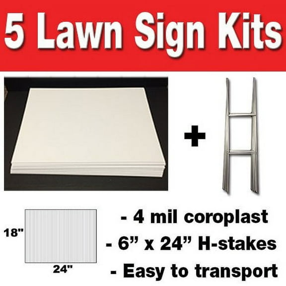 5 Quantity 18x24 Blank Yard Signs  with h-stakes