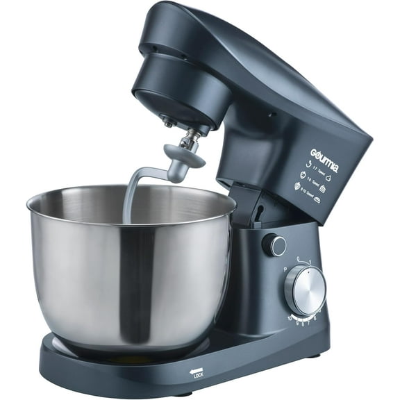 5 Quart 10-Speed Electric Stand Mixer with Bowl + Shield, Dough Hook, Whisk and Beater - Household Kitchen Standing Dough Maker Machine