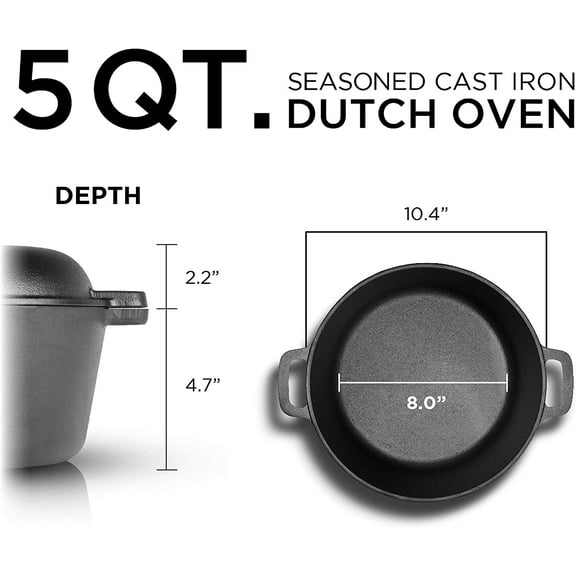 COMMERCIAL CHEF 5-Quart Cast Iron Dutch Oven with Skillet Lid