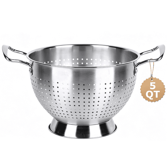 5 Quart Colander, TAIMASI Stainless Steel Micro-Perforated Colanders Strainers for Draining Rinsing Washing, Kitchen Strainer Colanders Bowl for Pasta Fruits, Dishwasher Safe
