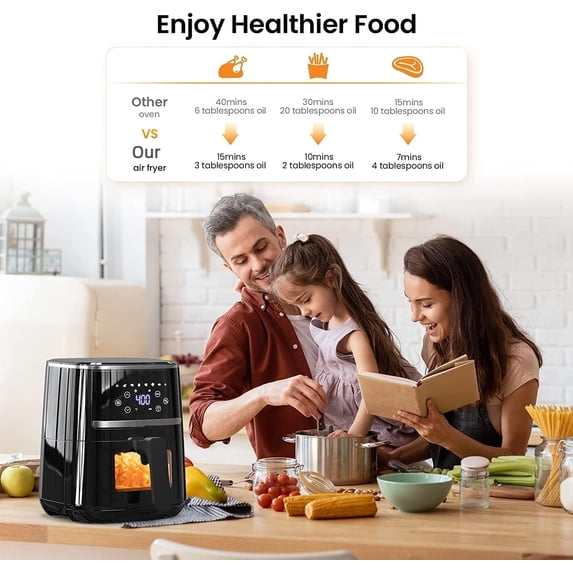 5-Quart Digital Fryer Oven with Visible Window, 8 Presets & LCD Touch Screen for Healthy Cooking