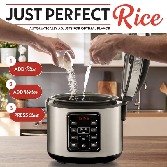 5-Quart Digital Rice Cooker with 6 Presets, Nonstick Pot & Steam Tray for Families