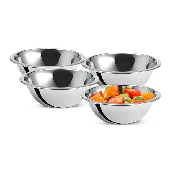 5 Quart Mixing Bowls | Set of 4 | 11.25-Inch Stainless Steel Professional Grade Flat Base Mixing Bowls for Home and Commercial Kitchens | Dishwasher Safe