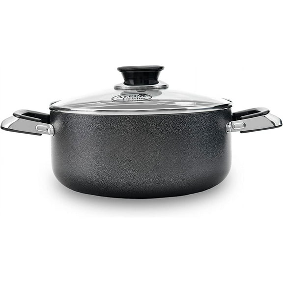 5 Quart Non-stick Stock Pot with Tempered Glass Lid and Carrying Handles, Multi-Purpose Cookware Aluminum Dutch Oven for Braising, Boiling, Stewing