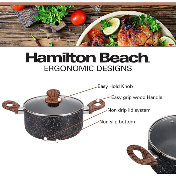 5 Quart Nonstick Aluminum Dutch Oven with Glass Lid and Soft Handle for Baking, Roasting, and Stewing