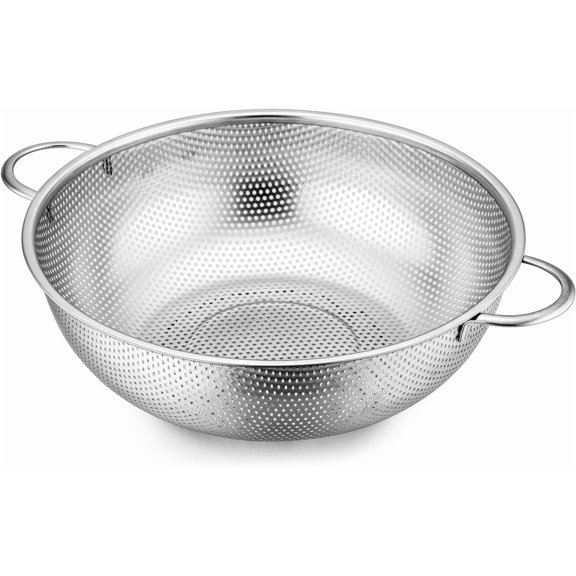 5-Quart Stainless Steel Colander, Micro-Perforated Metal Colander Strainer with Handle for Kitchen/Draining Pasta/Rinsing Vegetables Fruits, Heavy Duty & Dishwasher Safe - 11 Inches