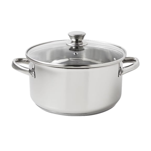 5-Quart Stainless Steel Dutch Oven with Glass Lid and Riveted Handles