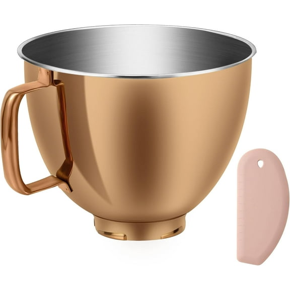 5 Quart Stainless Steel Mixer Bowl for Classic&Artisan Tilt Head Mixer Fit for KSM75 KSM90 KSM150 Radiant Copper 1.75Lb 0.8MM Thick Heavy Duty Dishwasher Safe Ergonomics Handle
