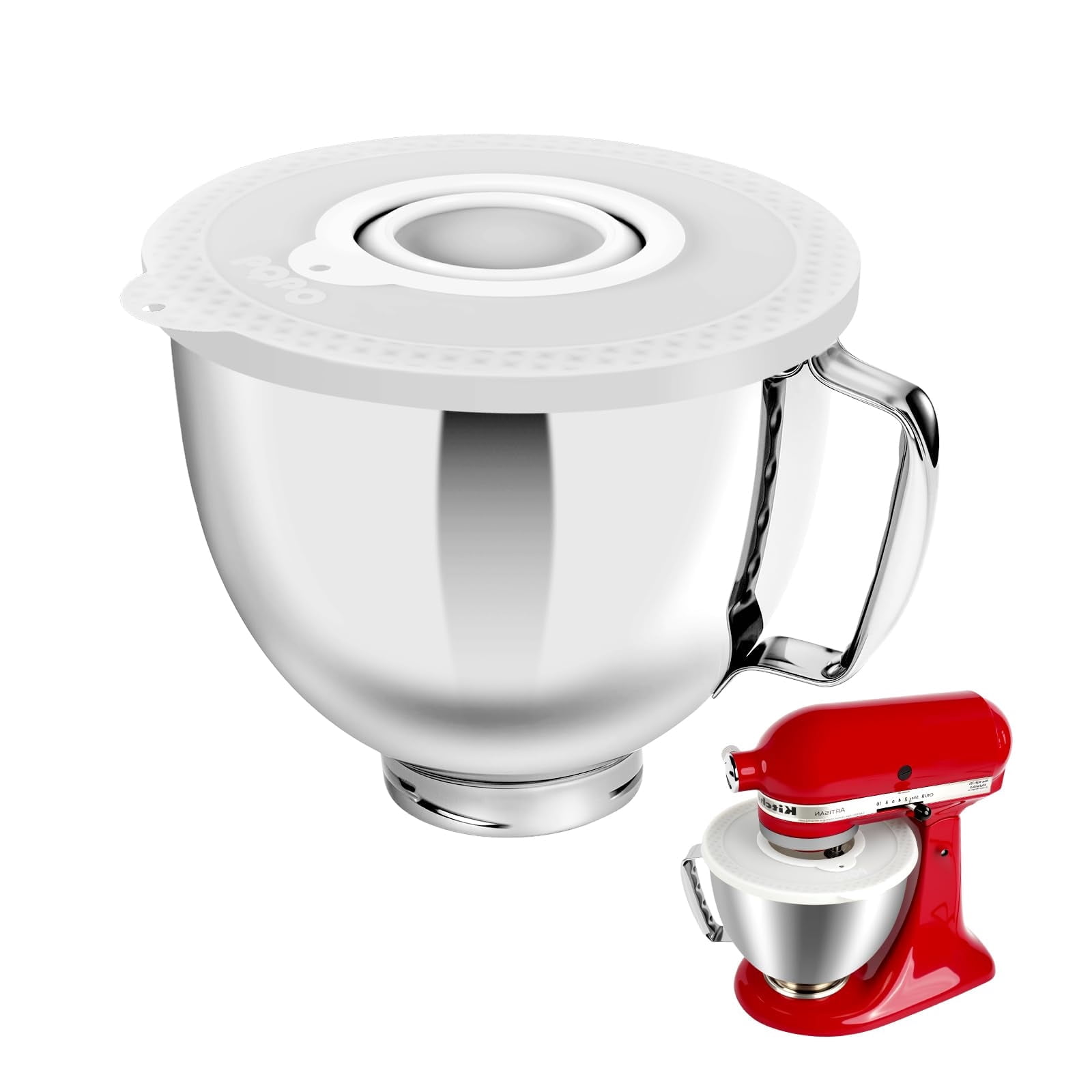 5 Quart Stainless Steel Mixer Bowl Set Compatible with KitchenAid 4.5-5 Quart Tilt-Head Stand Mixers (5 Quart Bowl＋White Cover）