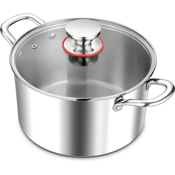 5 Quart Stock Pot with Lid, 18/10 Tri-ply Stainless Steel Stockpot for Induction Ceramic Gas Stoves, Heavy Duty Cooking Pot for Pasta Soup Stewing Simmering, Oven and Dishwasher Safe