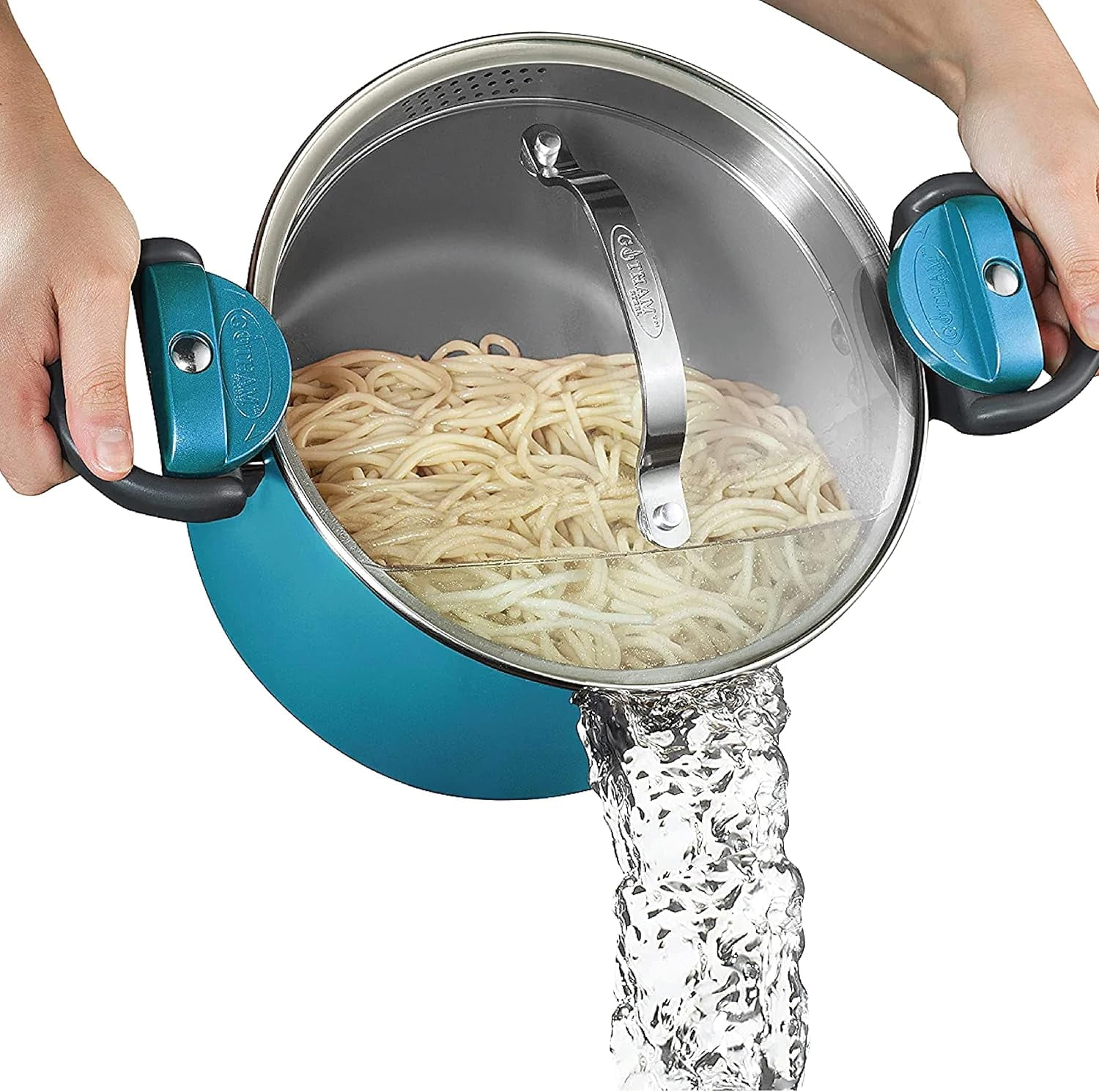 Aqua Blue 5 Quart Aluminum Nonstick Stockpot with Strainer Lid
