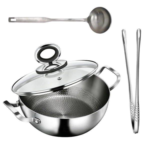 5 Quart Titanium Stock Pot Braiser with Glass Lid, 5-Ply Even-Heating Sauce Pan with Spoon and Clip, Dishwasher Induction Compatible Soup Pot