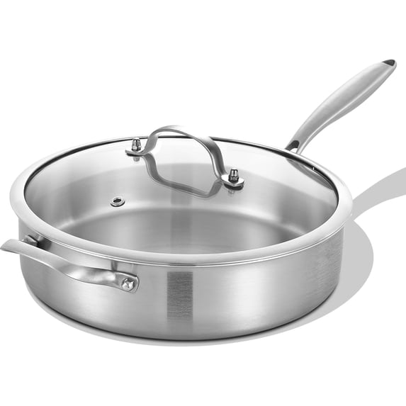 5 Quarts Tri-Ply Stainless Steel Saute Pan wih Lid, 12 Inch Deep Frying Pan, Cooker,Induction Cooking Pan,Dishwasher and Oven Safe,Detachable Handle.