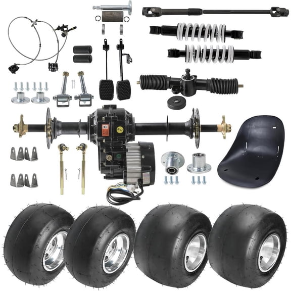 5'' Racer Slick Tire Front 10x4.50-5'' & Rear 11x7.10-5'' +760mm 30in Differential Rear Axle +48V 1000W Electric Motor Gearbox with Brake Caliper for Racing Go-Kart Golf Cart ATV Drift Trike