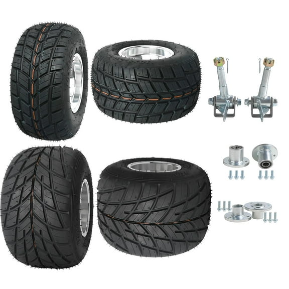 5" Racing Go Kart Wheels Tire Front 10x4.50-5 and Rear 11x7.10-5 Rain Tires and Rims & Steering Spindles Wheel Hubs for Go Cart ATV Quad Buggy 4 Wheeler Drift Trike Golf Cart