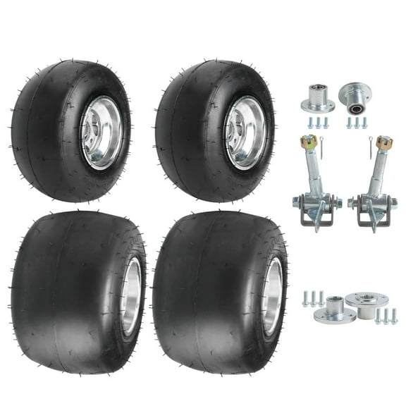 5" Racing Go Kart Wheels Tire Front 10x4.50-5 and Rear 11x7.10-5 Tires and Rims & Steering Spindles Wheel Hubs for Go Cart ATV Quad Buggy 4 Wheeler Drift Trike