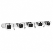 PLERISE Mop and Broom Holder Wall Mount - Stainless Steel, Heavy Duty, Self Adhesive, Non-slip - 5 Racks & 4 Hooks
