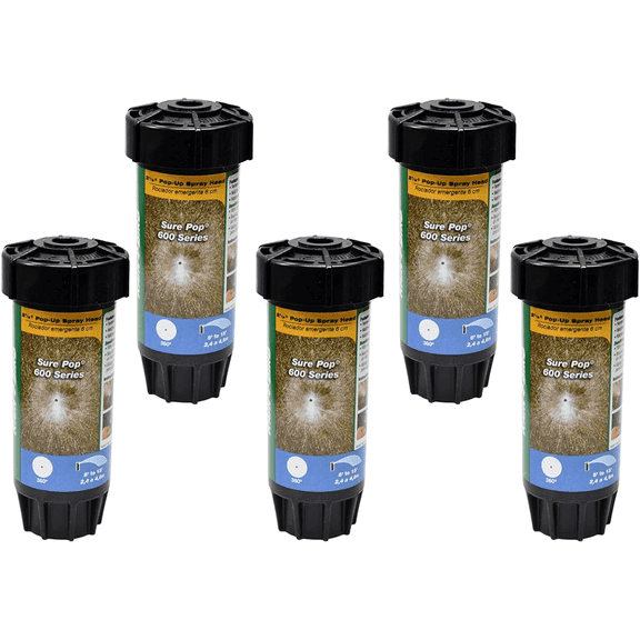 (5) Rain Bird Sure Pop 600 Series 15' 360-Degree Pattern 2-1/2" Pop-Up Sprinkler Head Full Circle Spray