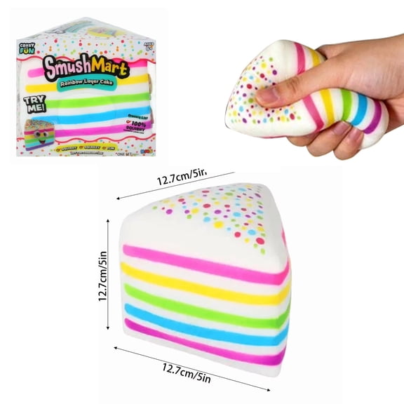 5" Rainbow Layer Cake Squishy Toy, Slow Rising Premium Soft Desser Squeeze Tool, Giant Colorful Sensory Stress Relief Fidget Toy for Desk Decor Birthday Festival Gift