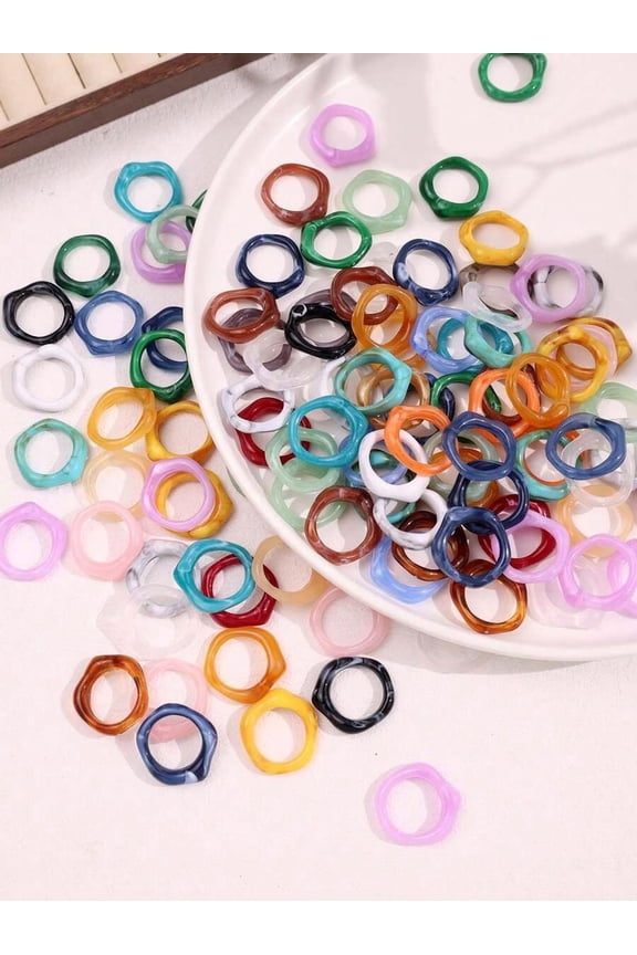 5 Random Items Colorful Acrylic Resin Rings Set, Y2K Chunky Fashion Jewelry Gift For Adults