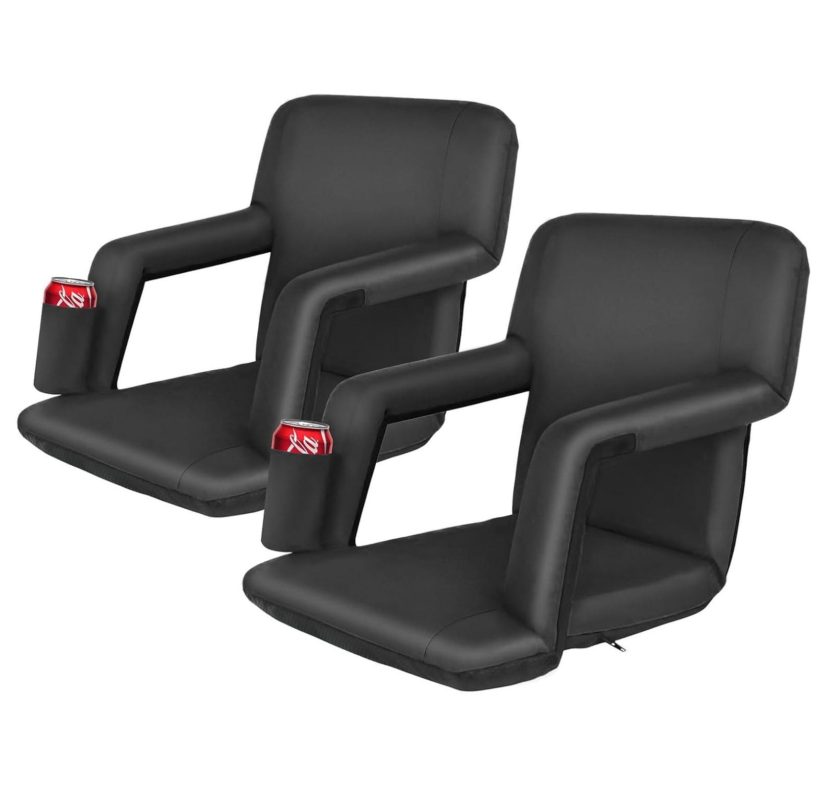5 Reclining Positions Adjustable Stadium Seat for Portable Water Resistant Stadium Chair with Back/Arms/Cushion for Outdoor or Indoor(2 PCS, Black)