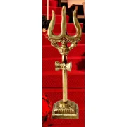 5" Religious Brass Handmade Lord Shiva Trishool with Damru For Hindu Puja Temple Shivratri