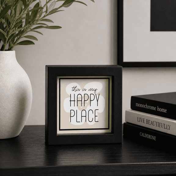 5" Reversible Wood Frame Sign Flower/Happy Place | Neutral Mod Collection