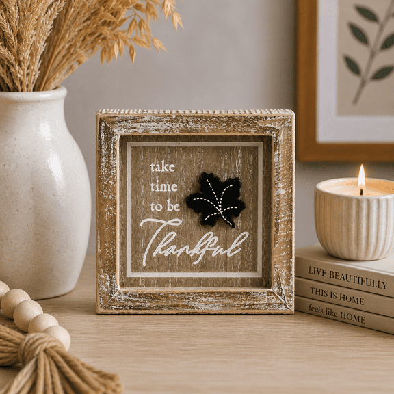 5" Reversible Wood Frame Sign Flower/Thankful