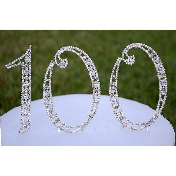 5" Rhinestone Silver Number One Hundred 100 Bling Cake Topper BirthdayParty