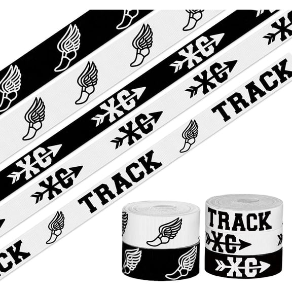 5 Roll 15 Yards Track Field Ribbons, 3/8" 5/8" Black White Grosgrain Ribbons XC Track Sport Fabric Ribbon for Gift Wrapping Ribbons for Wreaths School Party DIY Decoration