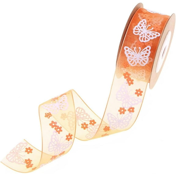 5 Roll Organza Ribbons Butterfly with Flower Pattern for Gift Wrapping Valentine's Day Wedding Birthday Party Decorating Dark Orange 1-1/8 inch(27mm) 5.4yards(5m)/roll