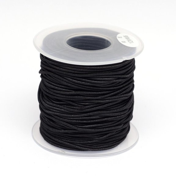 5 Roll Round Elastic Cord Wrapped by Nylon Thread Black 0.8mm about 54.68 yards(50m)/roll