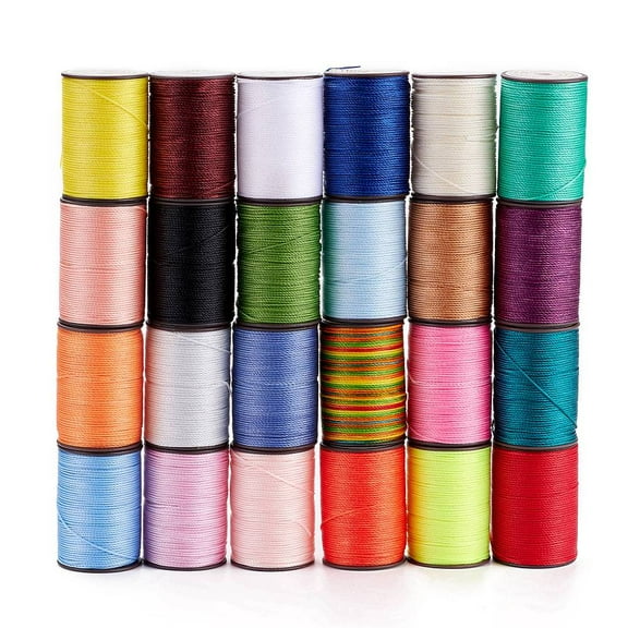 5 Roll Round Waxed Polyester Thread String Micro Macrame Cord Twisted Cord for Leather Sewing Stitching Mixed Color 0.8mm 54.68 Yards(50m)/Roll