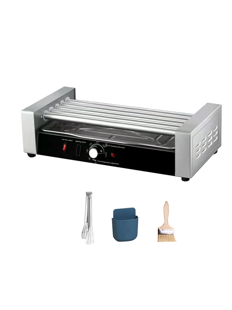 5-Roller Hot Dog Cooker 850W, Double Temp Control Stainless Steel Grill ...