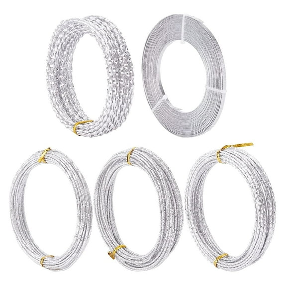 5 Rolls 164FT Aluminum Crafting Wire Flat Jewelry Wire Twist Engraved Silver Wire Diamond Cut Aluminum Wire for Necklace Bracelet Ornaments Making