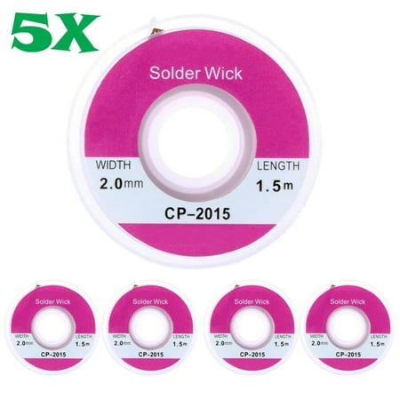 5 Rolls 2mm x 5ft Desoldering Braid Wick Solder Remover with No Residue Rosin Flux