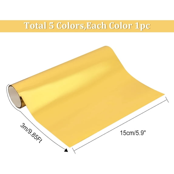 5 Rolls 5 Colors Hot Foil Stamping Paper Heat Transfer Foil Paper 9.85Ftx5.9inch Hot Foil Sheets Hot Foil Paper Rolls for DIY Craft Embossing Scrapbooking Cards