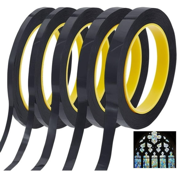 5 Rolls 5 Style Adhesive Patch Tape Floor Marking Tape for Fixing Carpet Clothing Patches Black 5~12.5mm about 50m/roll