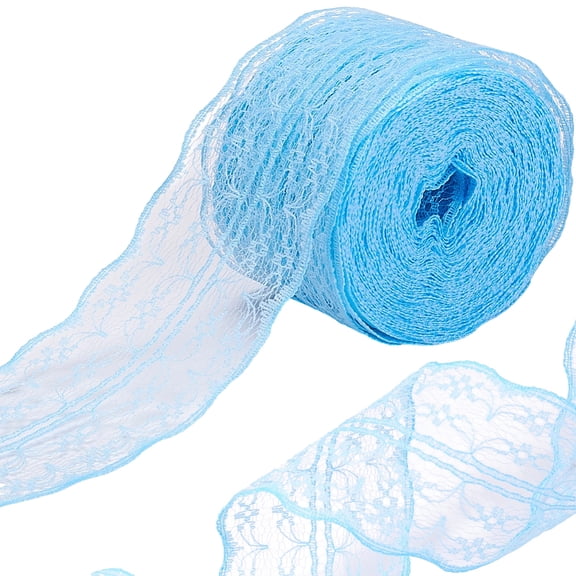 5 Rolls 54.68 Yards 1 3/4 Inch Light Blue Lace Ribbon Trim Vintage Crochet Lace Roll Scalloped Edge Polyester Lace Trimming Bulk DIY