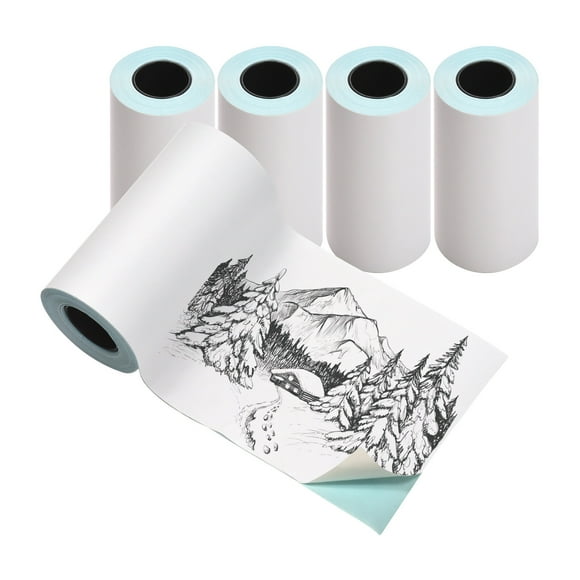 5 Rolls 57x30mm Self-Adhesive Direct Thermal Paper White Printable Sticker Paper BPA-Free Waterproof Oil-proof Friction-proof Sticky Paper Roll for Pocket Mobile Thermal Printer BT Photo Printer