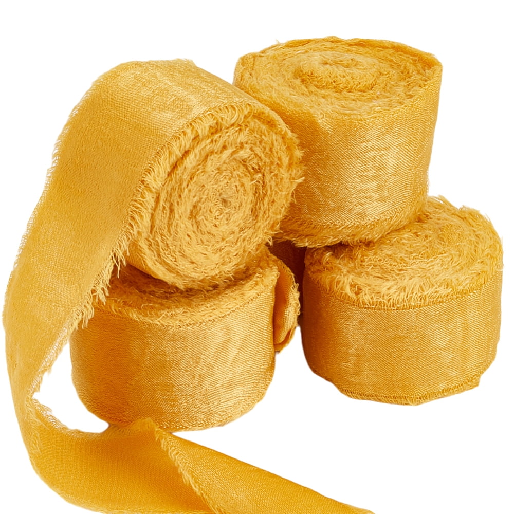Raw Gold Ribbons 5 Rolls 5M Satin Frayed Ribbon Raw Edged Polyester Ribbons for Gift ...