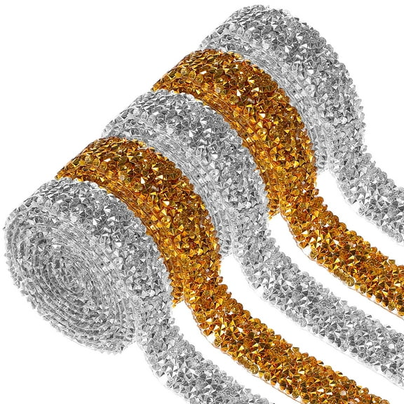 5 Rolls Adhesive Car Stickers Rhinestone Ribbon Trim Gold Wedding Decor Glitter for Crafting