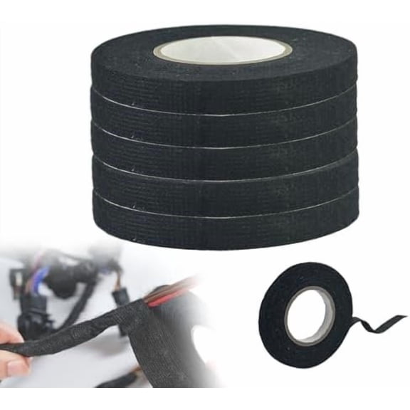 5 Rolls Automotive Wiring Harness Tape, High Temp Adhesive Fabric Tape for & - Noise Damping, Vibration Reduction, Insulation Protection, -Free, Black 0.35in x 50ft