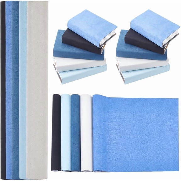5 Rolls Book Cloth for Book Binding 51 x 11.8inch Suede Fabric Surface Paper Backed Bookcover Books Album Blue Black Grey Scrapbooking Archival