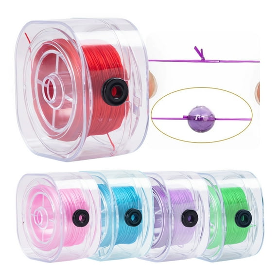 5 Rolls Bracelet String Kit, 0.8 mm Elastic Cord with Organizing Case, 295 Ft Stretchy Crystal Beading Thread for Making Beads Jewelry Clay DIY (Red, Pink, Blue, Green, Purple)