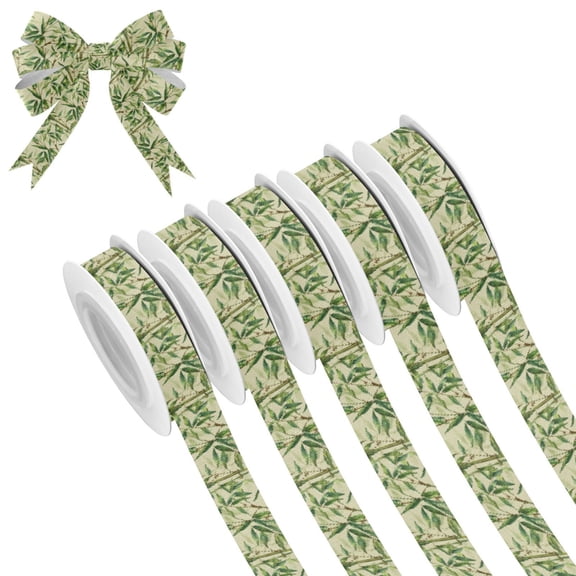 5 Rolls Christmas Ribbon 1.5 inch Wide Decorative Ribbon for Gift Wrapping and Holiday Decorations Bamboo Pattern