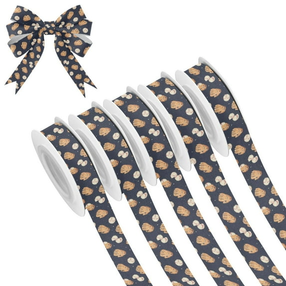 5 Rolls Christmas Ribbon 1.5 inch Wide Decorative Ribbon for Gift Wrapping and Holiday Decorations Baseball Gloves and Balls Pattern