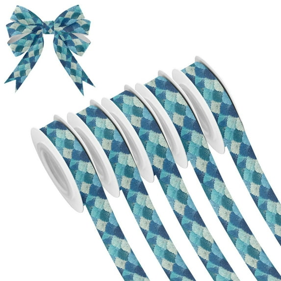 5 Rolls Christmas Ribbon 1.5 inch Wide Decorative Ribbon for Gift Wrapping and Holiday Decorations Blue Fan-shaped Shapes